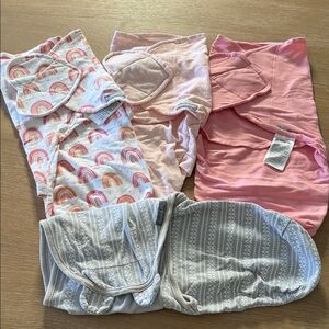 Set of Baby Swaddle Blankets in Pink and Gray